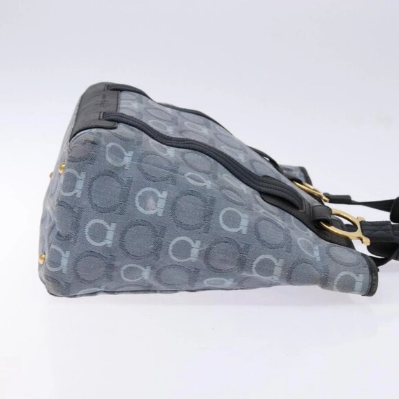 Salvatore Ferragamo Gancini Tote Bag Canvas Blue Gold Auth 139532 - Picture 6 of 16